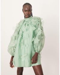 ARRANGE - Robe trapèze courte en organza à col montant et appliqués fleurs - clair - Lyst