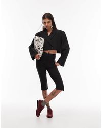 ASOS - Pantalones Capri Negros Con Detalle De Abertura Y Costura De - Lyst