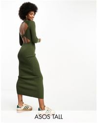 ASOS - Asos Design Tall Knitted Midi Dress With Cut Out Back Detail - Lyst