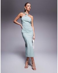 Vesper - Cross Neck Midaxi Dress With Thigh Split - Lyst