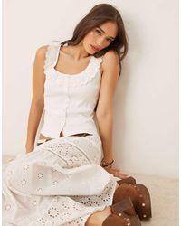 Nobody's Child - Broderie Frill Ribbed Top - Lyst