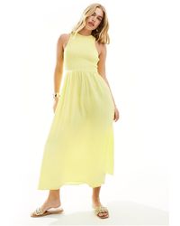 ASOS - Vestido veraniego midi amarillo limón pálido con espalda escotada, cuello - Lyst
