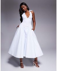 House Of Cb - Marilyn Cotton Twill Halter Midi Sundress - Lyst