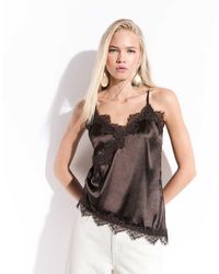 Noisy May - Asymmetric Satin Top With Lace Hem - Lyst