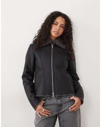 Mango - Faux Leather Jacket With Faux Fur Trims - Lyst