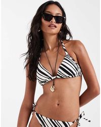 New Look - Stripe Triangle Bikini Top - Lyst