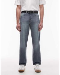 TOPMAN - Vaqueros Rígidos De Pernera Recta Con Lavado Azul Medio De - Lyst