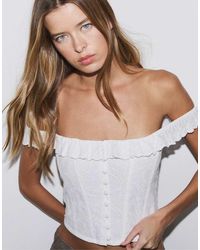 Stradivarius - Corsetry-inspired Swiss Embroidery Top - Lyst