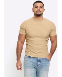 River Island - Muscle Fit Brick Pointelle T-shirt - Lyst