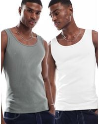 ASOS - – 2er-pack gerippte basic-muskelshirts - Lyst