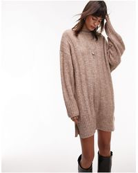 TOPSHOP - Knitted Oversized Funnel Neck Wide Rib Mini Dress - Lyst