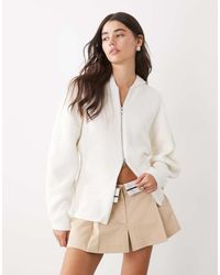 Monki - Ribbed Knitted Two Way Zip Cardigan - Lyst