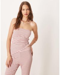 ASOS - Top A Rosas Y Marrón Chocolate Con Escote Palabra De Honor De (Parte De Un Conjunto) - Lyst