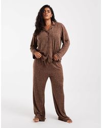 Loungeable - Curve ensemble pyjama côtelé brossé ultra doux à revers et pantalon large avec passepoil - Lyst