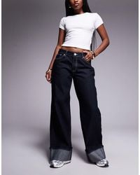 Liquor N Poker - Cinch Midrise Turn-up baggy Denim Jeans With Contrast Stitching - Lyst