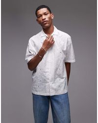 TOPMAN - Camicia A Maniche Corte Vestibilità Comoda Bianca Con Rever E Ricami - Lyst