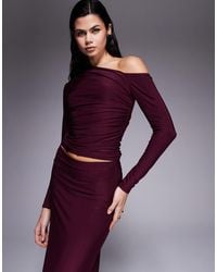 Kaiia - Exclusive Double Layered Slinky Off Shoulder Long Sleeve Top Co-Ord - Lyst