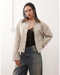 Noisy May - Contrast Collar Lightweight Barn Jacket - Lyst