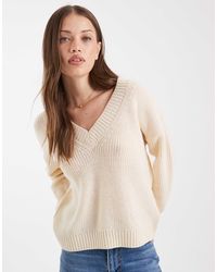Brave Soul - Deep V Neck Fisherman Knit Sweater - Lyst