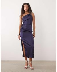 Mango - Satin One Shoulder Midi Dress - Lyst