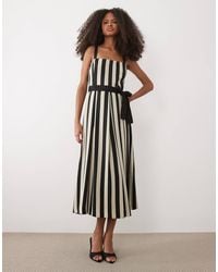 Mango - Square Neck Pleated Midi Dress - Lyst