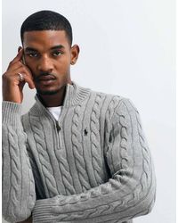 Polo Ralph Lauren - Icon Logo Cotton Cable Quarter Zip Sweatshirt - Lyst