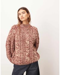 ARRANGE - Cable Knit High Neck Jumper With Volume Sleeve - Lyst