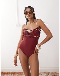 Miss Selfridge - Badpak Met Ruches En Contrastdetails - Lyst