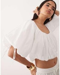 ASOS - Puff Sleeve Cropped Cotton Top - Lyst