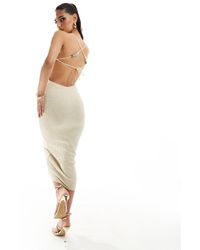 ASOS - Textured Square Neck Cami Midi Dress With Natural Trim Details - Lyst