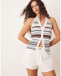 Abercrombie & Fitch - – geripptes neckholder-westen-top mit mehrfarbigen streifen - Lyst