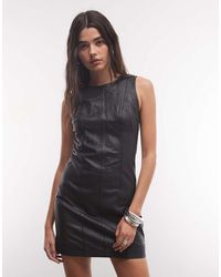 AllSaints - Vee Sleeveless Fitted Leather Mini Dress - Lyst