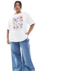 ASOS - Vaqueros Azules A Rayas Bordadas De Pernera Ancha Con Lazada Delantera De Asos Design Curve - Lyst
