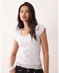 Miss Selfridge - Scoop Neck Fitted Rib Top With Lace Trim - Lyst