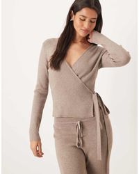 Gina Tricot - Long Sleeve V Neck Fine Knitted Wrap Cardigan - Lyst
