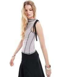 Collusion - High Neck Rib Tank Top With Bunny Tie Shoulder - Lyst