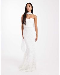Six Stories - Bridal Lace Bandeau Scarf Neck Maxi Dress - Lyst