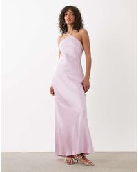 Pretty Lavish - Yvette Satin Halter Neck Maxi Dress - Lyst