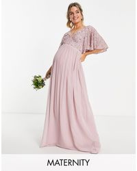 Beauut - Maternity Bridesmaid Emellished Bodice Maxi Dress With Flutter Sleeve - Lyst