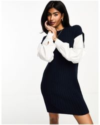 ASOS - Knitted Mini Dress With Shirt Sleeves - Lyst