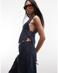 Collusion - Top d'ensemble en denim avec liens noués sur les côtés - bleu foncé délavé grunge - Lyst