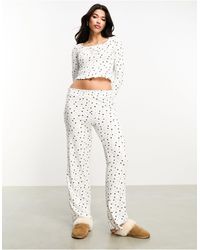 Boux Avenue - Heart Print Ribbed Top And Wide Leg Trouser Nightwear Set - Lyst