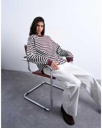 TOPSHOP - T-Shirt Stile Skater Extra Larga A Maniche Lunghe Color Menta E Bordeaux A Righe - Lyst