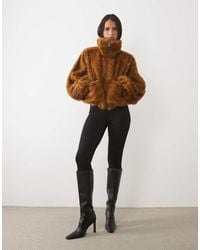 AFRM - Kyoto Chevron Faux Fur Funnel Neck Bubble Hem Bomber - Lyst
