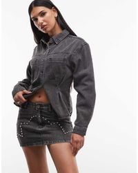 Liquor N Poker - Stud Detail Denim Mini Skirt - Lyst