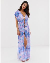 UNIQUE21 Lange Chiffon Kaftan Met Tie-dye - Blauw