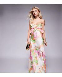 ASOS - Vestido Largo Rosa De Tirantes De Satén Con Estampado Floral Y Pecho De Chifón De Asos Design Petite - Lyst