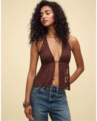 Stradivarius - Top dos nu à strass et sequins - marron - Lyst