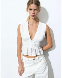 Pull&Bear - Top en crêpe avec liens à nouer - Lyst