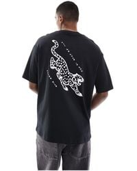 SELECTED - T-shirt oversize nera con stampa di tigre giapponese sulla schiena - Lyst